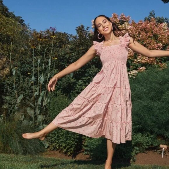 Bridgerton X Hill House X Phenomenal - Ellie Nap Dress Pink Floral EUC Large L - Picture 2 of 11